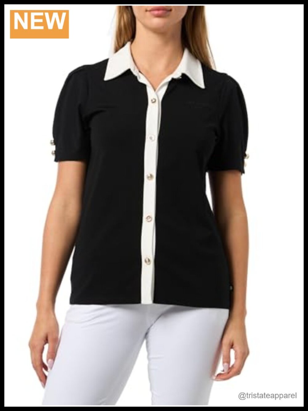 Contrast Collar Iconic Classic Blouse